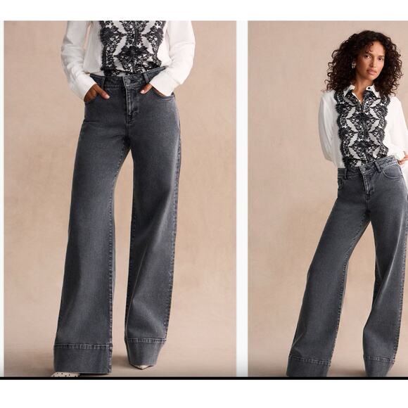 CABI Faded Black Wide Leg Jeans Lennox Jean Size 8 Regular - Picture 1 of 5